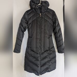 Women's XS GoLite Goose Down Black Hooded Parka Long Coat Jacket Knee Length